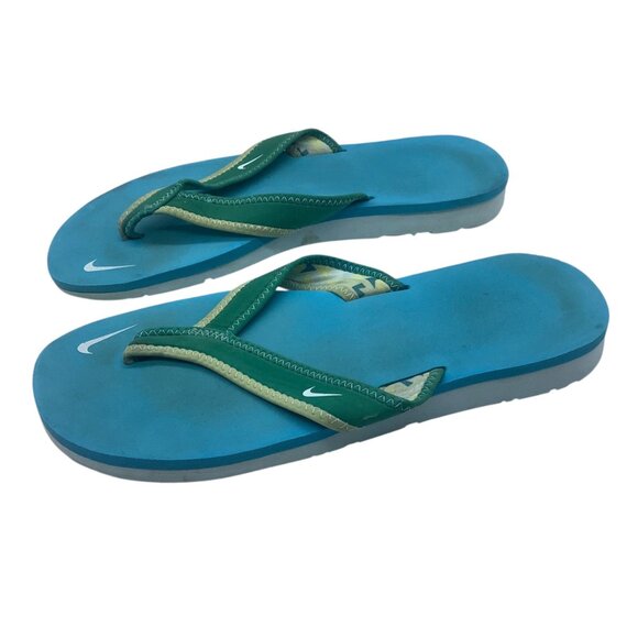 Nike Flip Flops Thong Sandals Women Size 7 Blue & Green - Picture 1 of 3